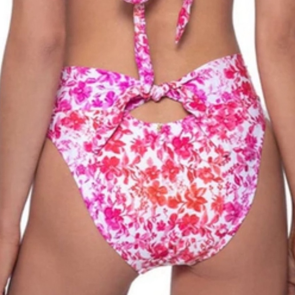 PQ Swim Azalea Perla Knot Back High Waist Bikini Bottom Pink NWT Size Medium
